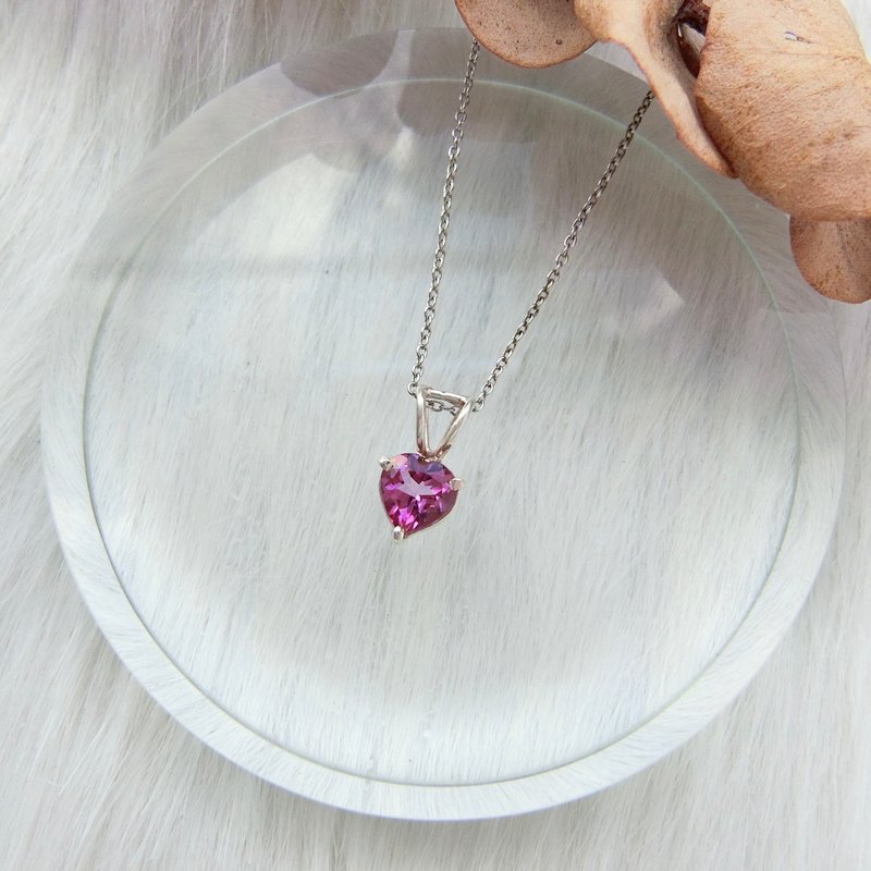 粉托帕石925純銀心形爪鑲項鍊 尼泊爾手工銀飾 - 項鍊 - 寶石 銀色