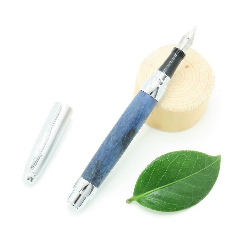 Handmade Wooden Fountain Pen Postable Twist Cap Blue Tamarind Chrome - Fountain Pens - Wood Blue