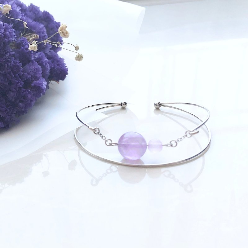 Lavender Purple Bracelet Lavender Amethyst Pink Purple Chalcedony Bracelet Bracelet (Can add English letters/heart) - สร้อยข้อมือ - คริสตัล สีม่วง