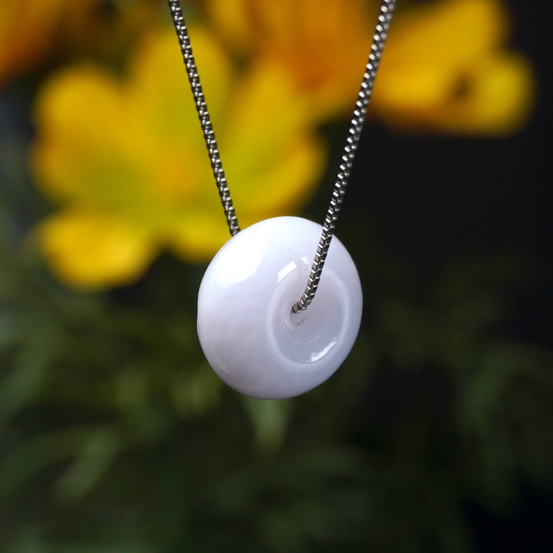 【願‧平安】白翡翠胖胖平安扣項鍊 | 天然緬甸玉翡翠A貨 | 送禮 - 吊飾/掛飾 - 玉石 白色