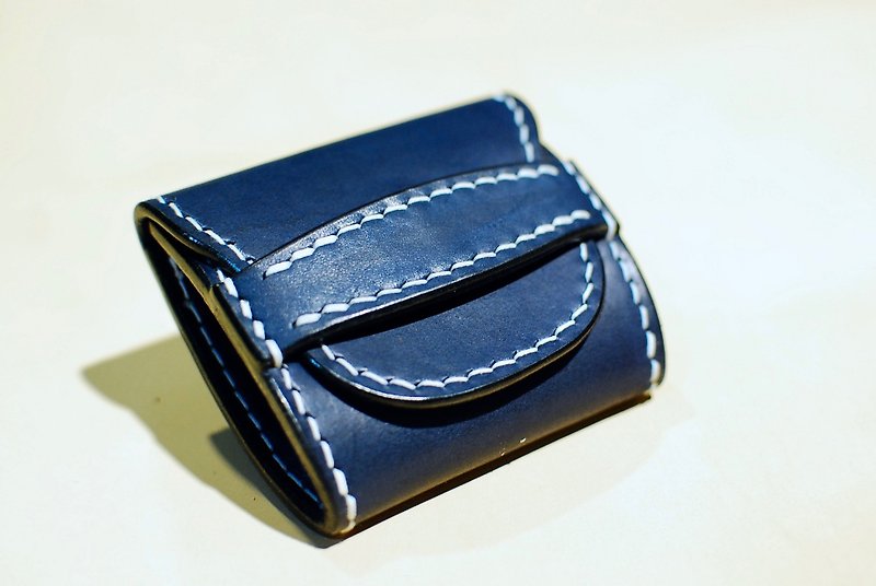 Dark blue envelope style leather coin purse genuine leather handmade urban explorer series CITY02B - Coin Purses - Genuine Leather Blue