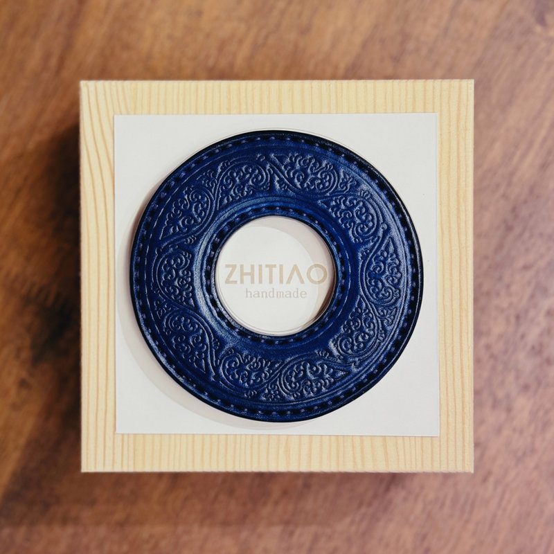 原創手工製作牛皮劍道刀鐔 金銀忍冬 藍色 劍鍔 Tsuba - 運動配件 - 真皮 藍色