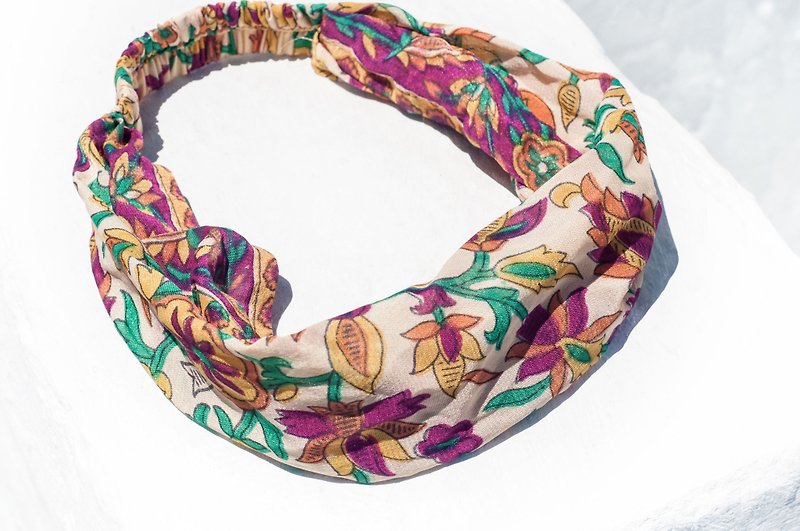 French handmade hair band / colorful flower hair band / elastic hair band / handmade silk hair band - French manor flowers - Headbands - Silk Multicolor