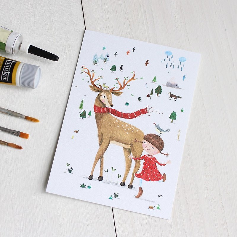 Golden Deer's story Postcard I Lena & Animal Friends - การ์ด/โปสการ์ด - กระดาษ สีนำ้ตาล