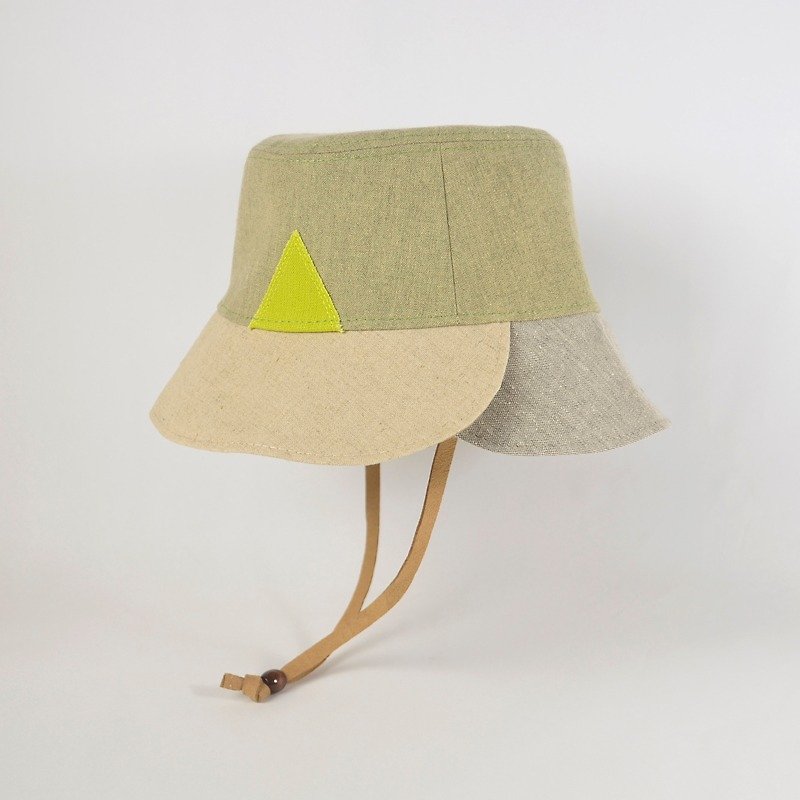 [子供]印象風景バイザー帽子 - 緑の木陰をキャンプ - スタイ - コットン・麻 グリーン