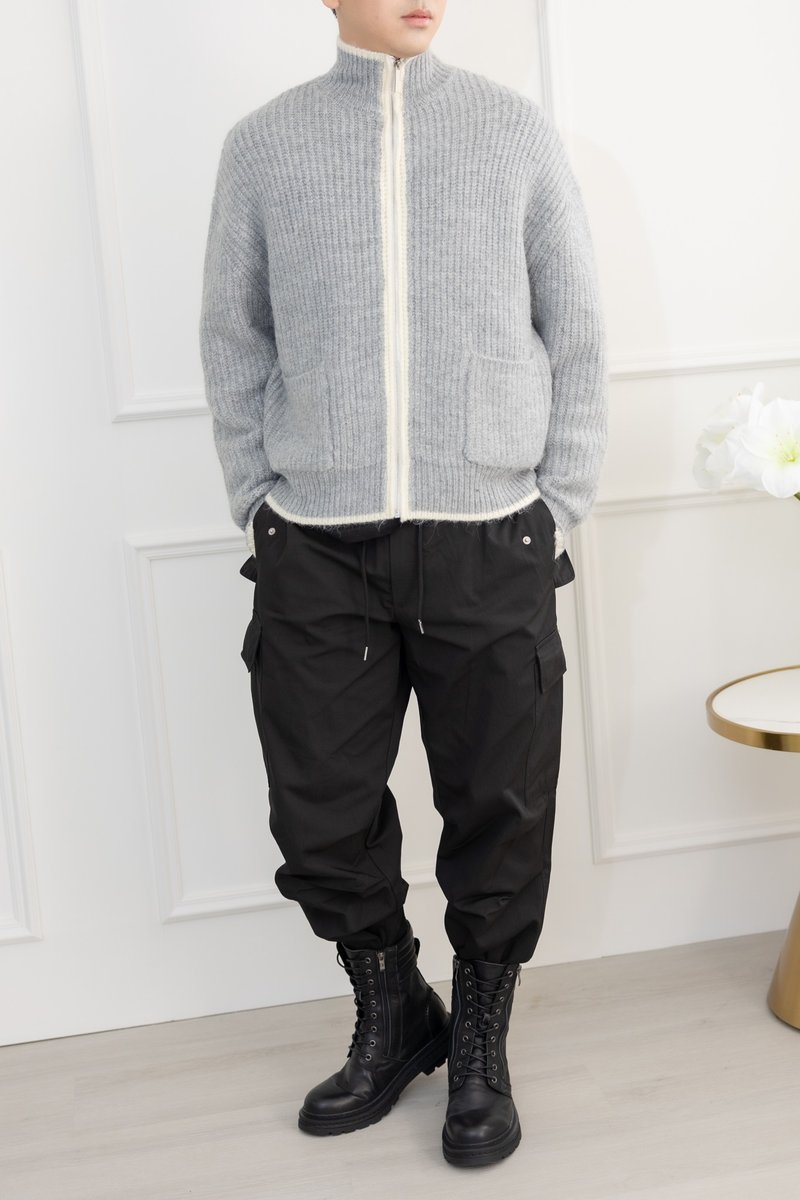 針織滾邊外套 灰色 - 男夾克/外套 - 其他材質 灰色