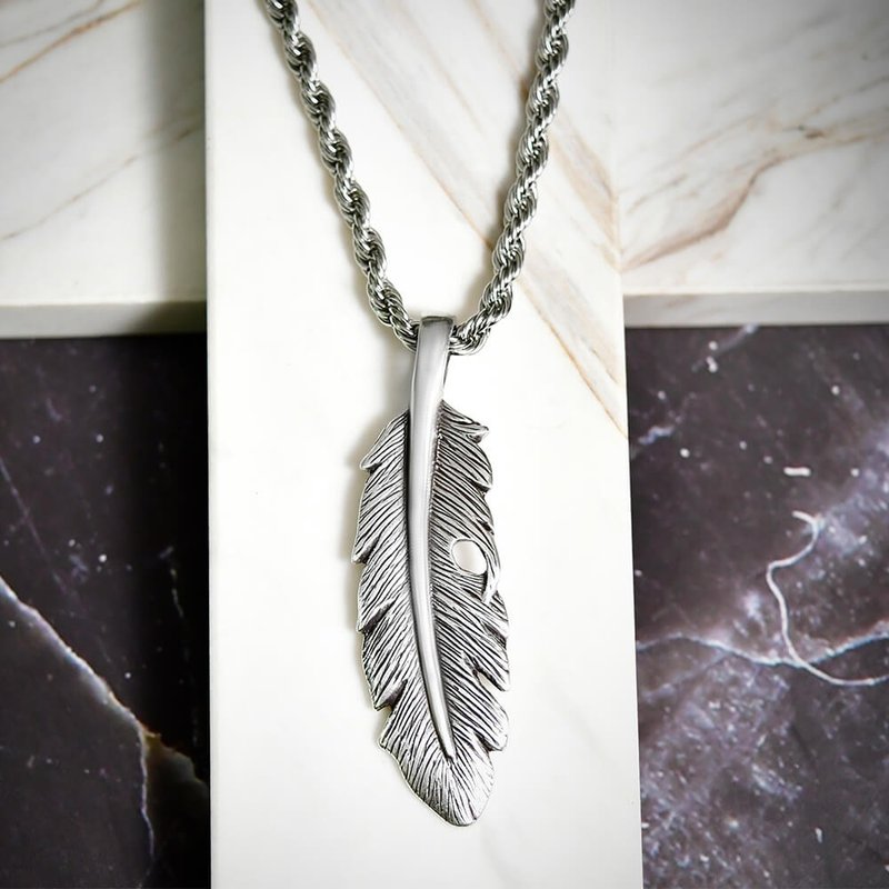 Archangel Michael Wings Feather Necklace Unisex Necklace Personalized Necklace Personalized Jewelry Long Necklace - สร้อยคอยาว - สแตนเลส สีเงิน