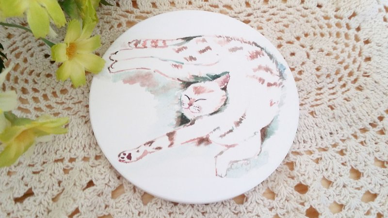 Yingge ceramic absorbent cup - cat sleep series. Sleepy - Coasters - Pottery Multicolor