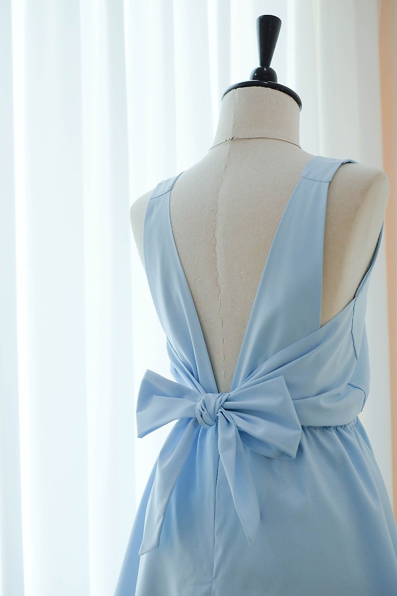 Baby blue Dress Bridesmaid dress backless party Cocktail short dress - Evening Dresses & Gowns - Polyester Blue