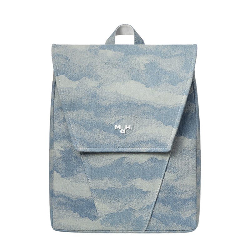 MAH Denim Jacquard Backpack Women Corrugated Printing School Bag High School bag - Backpacks - Polyester Blue