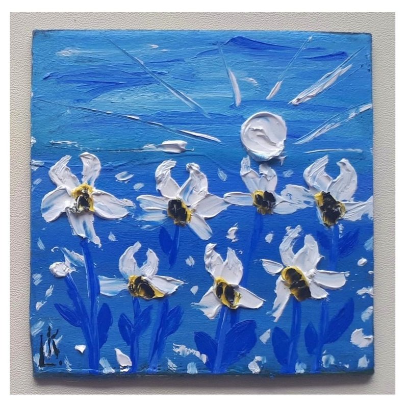 Irises  Elegance Oil Painting Original Art on Cardboard Miniature - 壁貼/牆壁裝飾 - 其他材質 多色