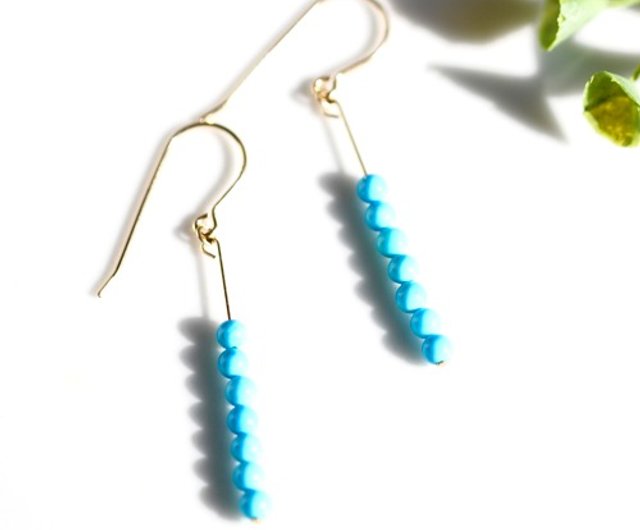 14kgf Amazonite Turquoise Breeze Straight Earrings - 設計館stella