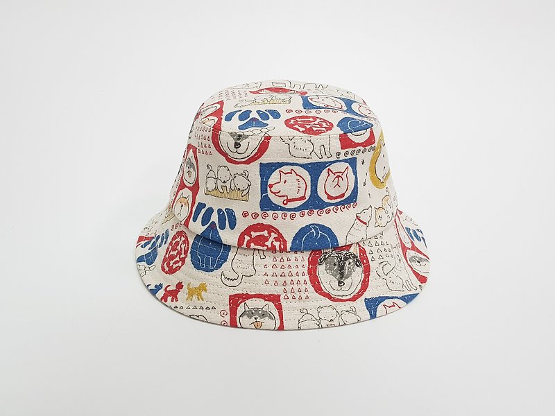 [HiGh MaLi] classic fisherman hat // Japanese hand-painted Shiba Inu (white background) // #街文青 - Hats & Caps - Cotton & Hemp Multicolor