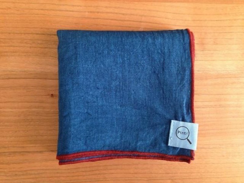 Plant dyeing organic linen handkerchief Ai (precipitation indigo) - เสื้อยืดผู้ชาย - ผ้าฝ้าย/ผ้าลินิน สีน้ำเงิน