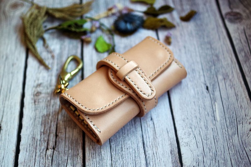 Saddle leather hold key case (Belt yype) - Keychains - Genuine Leather White