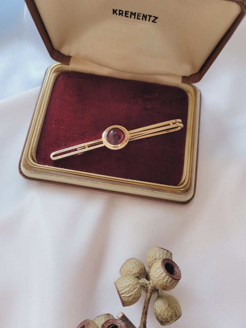 美國西洋古董飾品 / Krementz復古紅蛋面寶石包金領帶夾/男仕珠寶 - 領帶/領帶夾 - 其他金屬 