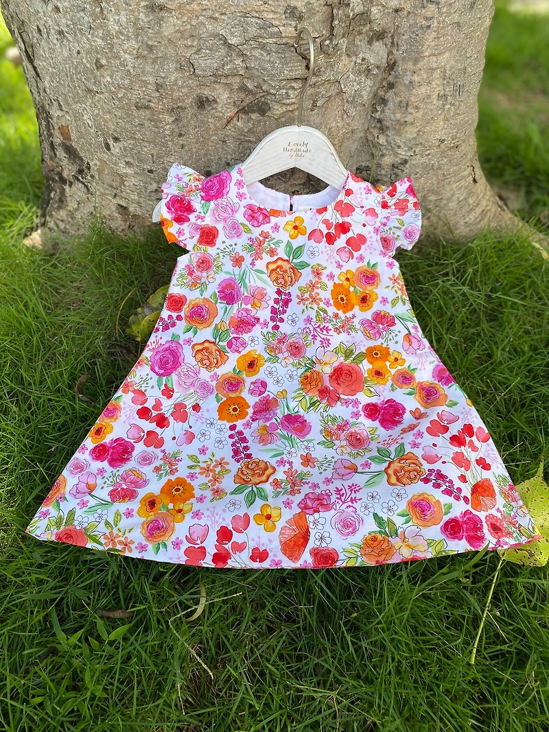 Beautiful floral flower Ruffle Sleeves Dress - Skirts - Cotton & Hemp Multicolor