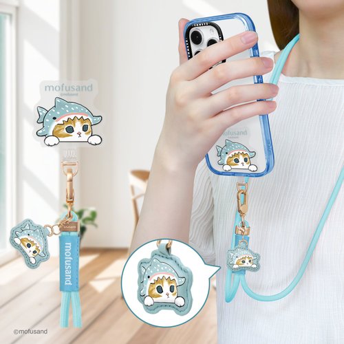 永橙.GARMMA-三麗鷗/吉伊卡哇/貓福珊迪/蠟筆小新正式授權商 GARMMA 貓福珊迪 Mofusand 皮革吊飾扣環長背帶/掛繩