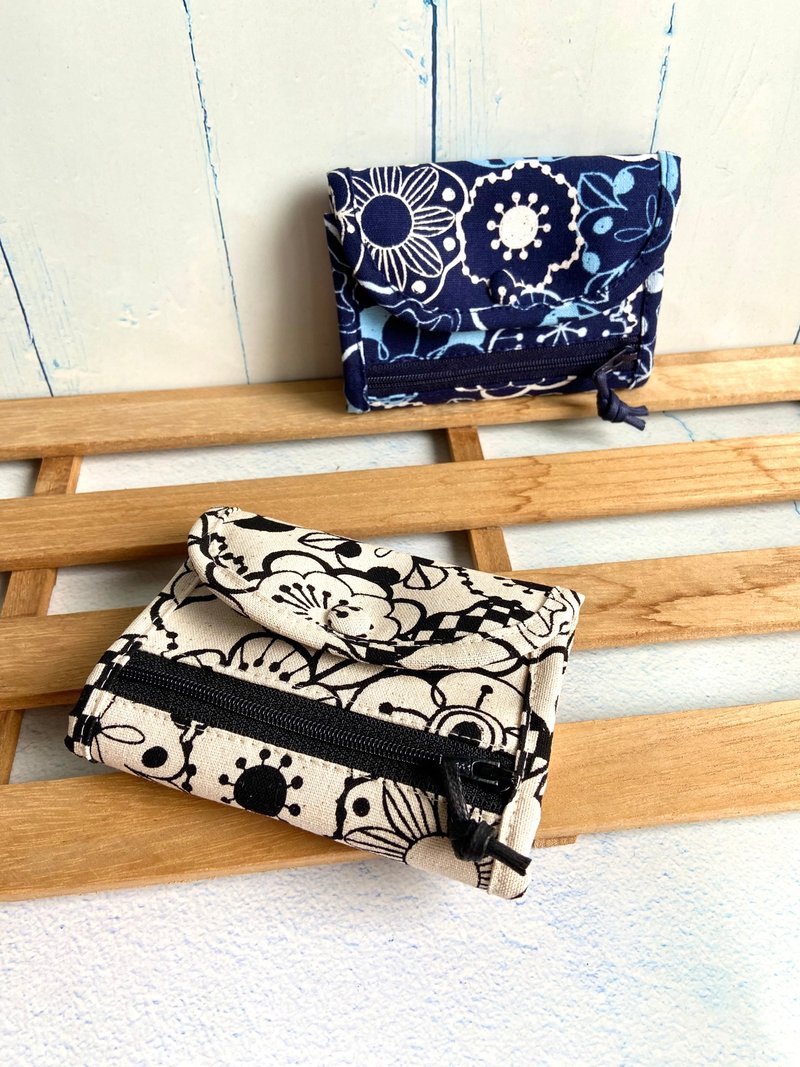 Nordic flower short clip automatically sorts banknotes and change, exchanges birthday gifts at the beginning of school, made of cotton cloth - Wallets - Wool 