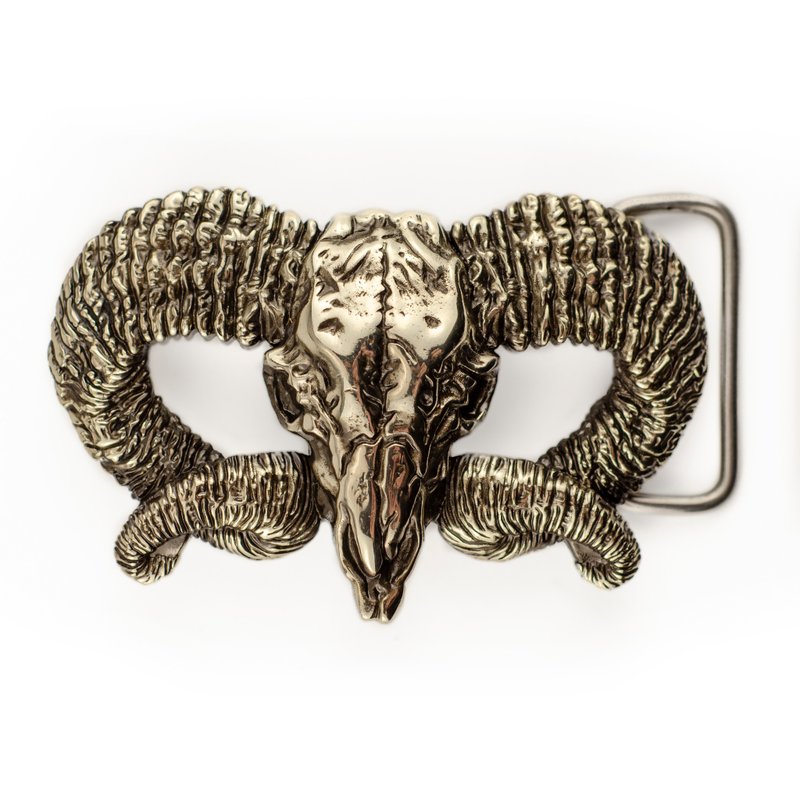 Ram skull german silver belt buckle, Mouflon nickel silver belt accessory - 皮帶/腰帶 - 其他材質 銀色