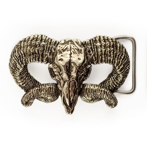 KLAMRA Ram skull german silver belt buckle, Mouflon nickel silver belt accessory
