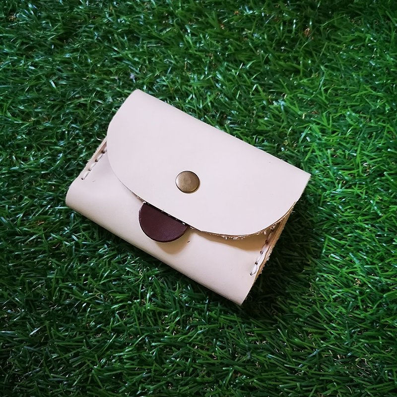 Double-layer card leather coin purse-primary color semi-vegetable tanned leather cute tongue version - กระเป๋าใส่เหรียญ - หนังแท้ 