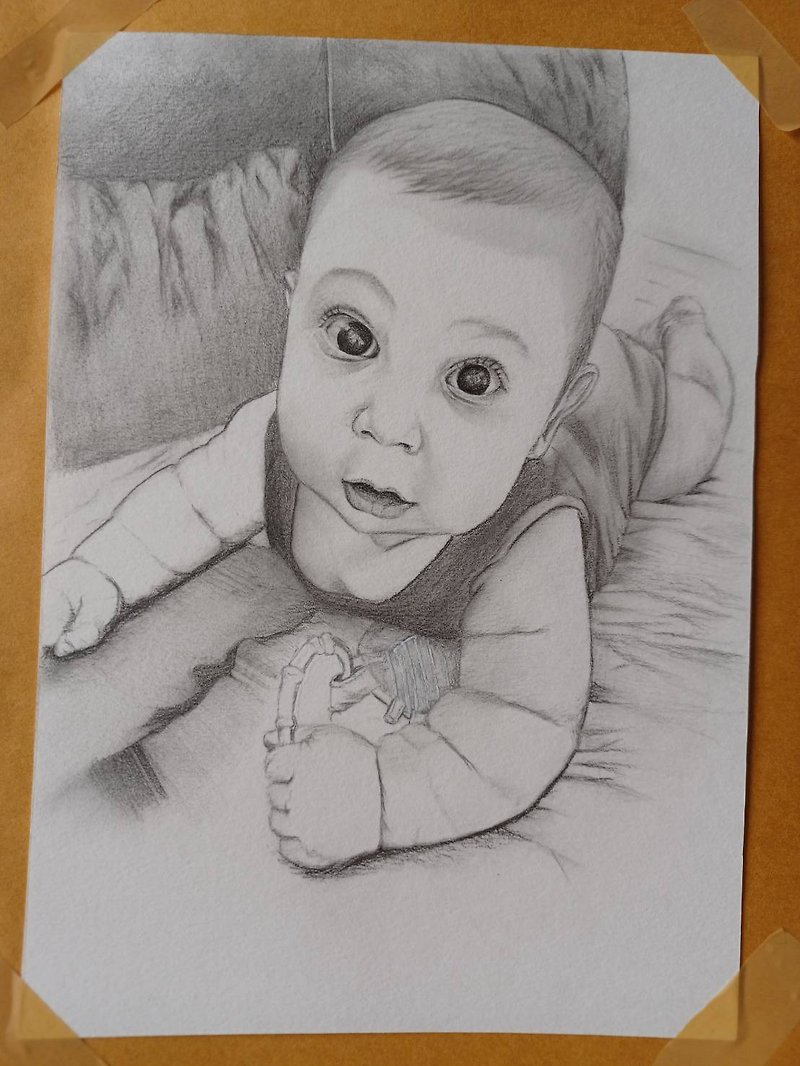 Custom Baby Portrait From Photo, Personalized Pencil Child Commission Drawing. - Wall Décor - Paper 