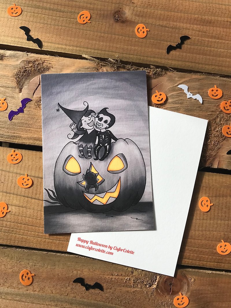 Happy Halloween black & white postcard - Cards & Postcards - Paper Black