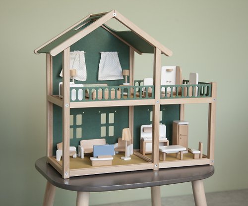 Green wooden dollhouse kit Doll Shop Fairy ODEAS house Toys Pinkoi miniaturesTiny Kids\' house house - 