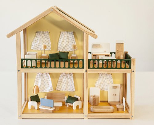 Green house wooden dollhouse - ODEAS - Kids\' Fairy house house Doll kit Pinkoi Shop Toys miniaturesTiny