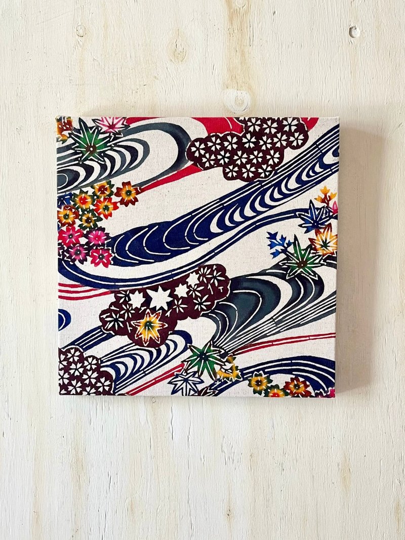 【日本国内送料無料】手染め紅型/流水に桜と楓/スクエアファブリックパネル/30cm×30cm【日本国外は送料を参照してください】 - 其他 - 棉．麻 白色
