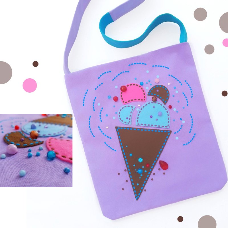 12x14 inch tote. Fun and original with hand-stitched design with felt and beads - 手提包/手提袋 - 其他材質 