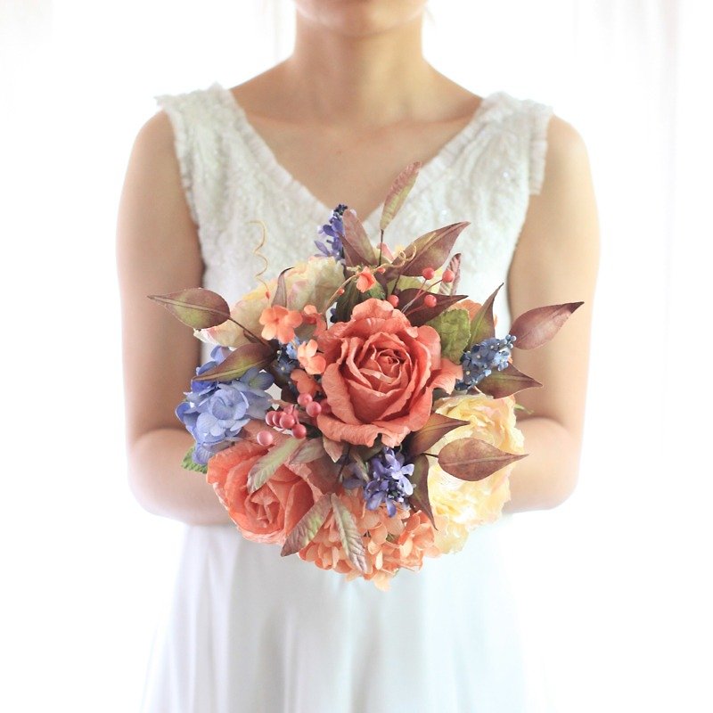Vanilla Sky Bouquet Artificial Paper Flower Bridal Flower Bouquet with Wild Things - 木工/竹藝/紙雕 - 紙 橘色