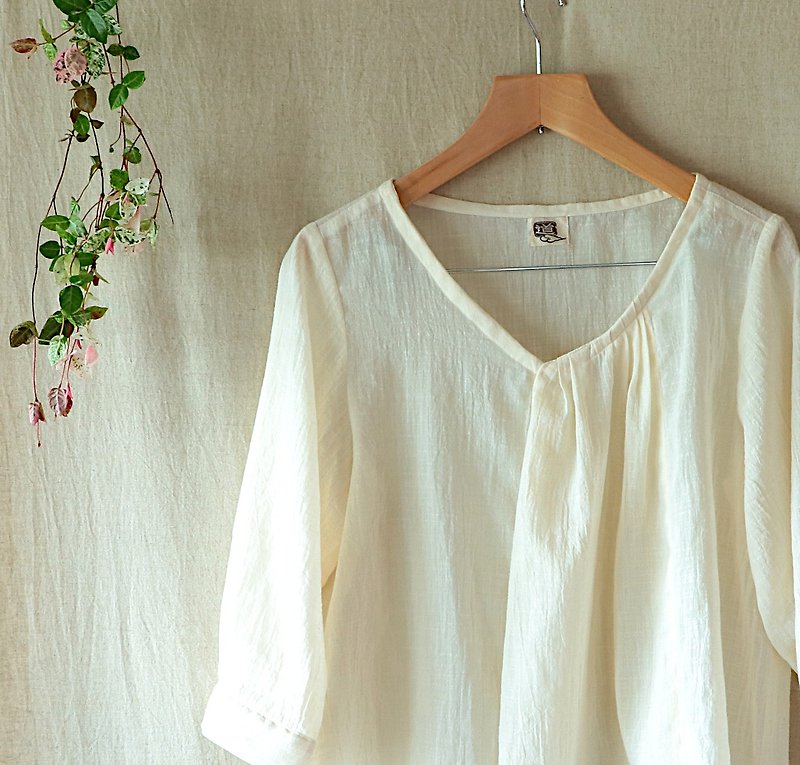 Fluffy blouse (generated cotton linen) ladies L