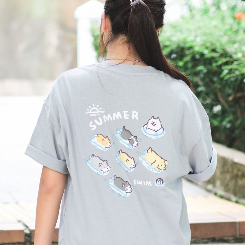 【CREEPS】Summer Swim Cats 寬鬆重磅印花T恤 - 男 T 恤 - 棉．麻 多色
