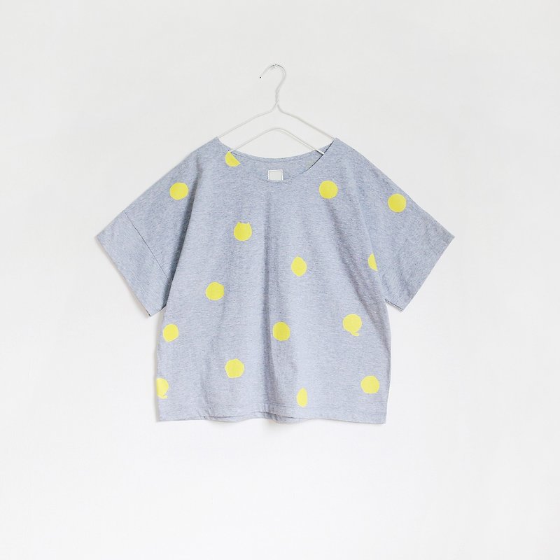 polka dot cat crop t-shirt : gray - 女 T 恤 - 棉．麻 灰色