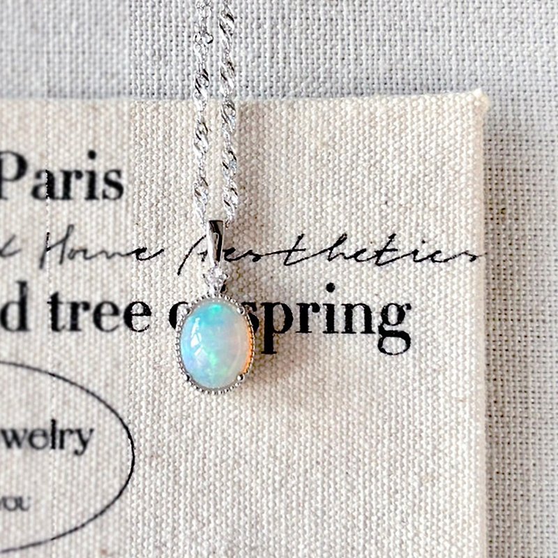 High Grade-Large 7x9mm Opal Sterling Silver Necklace-Twilight Morning - Necklaces - Semi-Precious Stones Blue