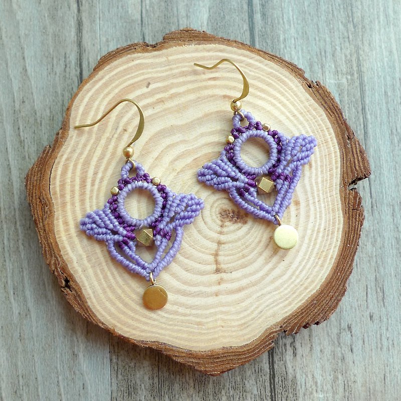 Misssheep-A35 - Two leaf-shaped national style South American wax line braided brass beads earrings (ear hook) - Earrings & Clip-ons - Other Materials Purple