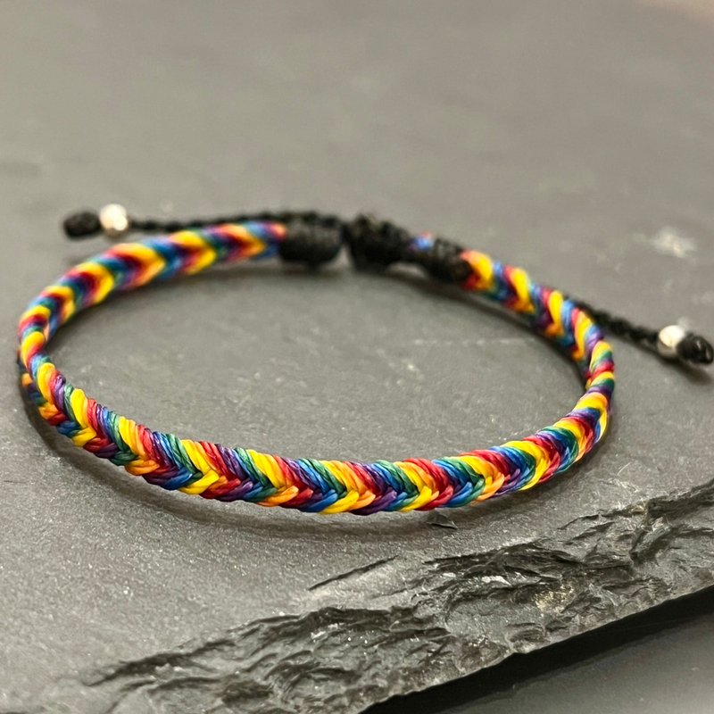 【Rainbow】Rainbow Wax Rope Bracelet/Single - สร้อยข้อมือ - เงินแท้ หลากหลายสี