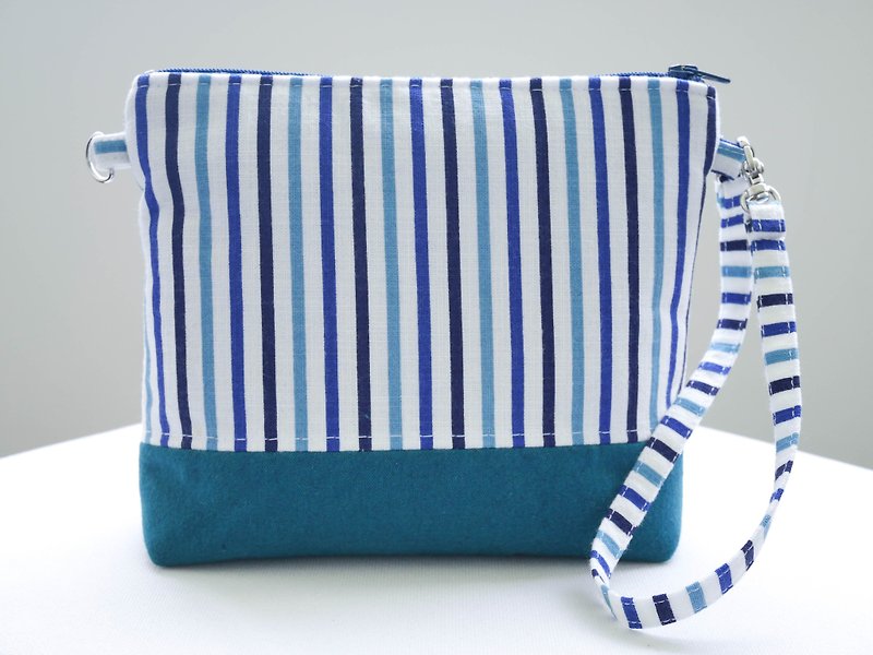 [Blue stripes hit the color zipper bag] - Toiletry Bags & Pouches - Cotton & Hemp Blue