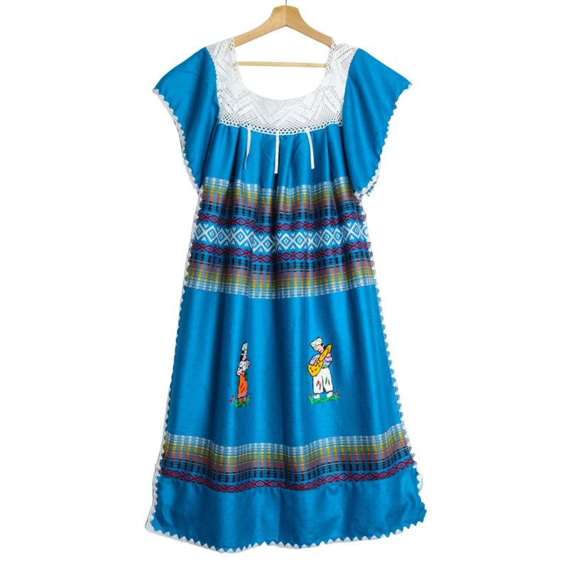 厄瓜多農民手工刺繡洋裝 Ecuadorian Hand Embroidered Dress 古 - 洋裝/連身裙 - 聚酯纖維 藍色