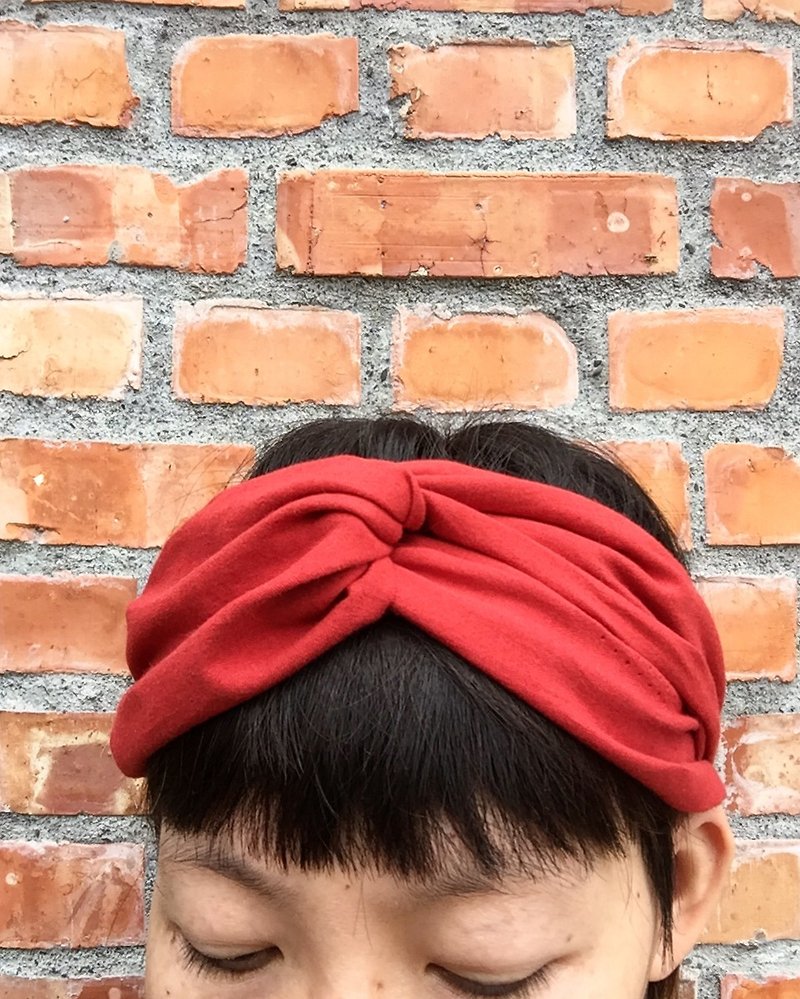 Cotton linen coral red wide headband headband - เครื่องประดับผม - ผ้าฝ้าย/ผ้าลินิน สีแดง