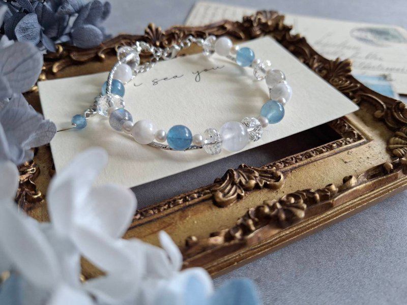 i sea you Aquamarine, Moonstone,Pearl,Bracelet - สร้อยข้อมือ - เครื่องประดับพลอย ขาว