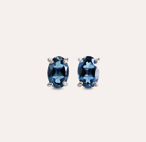安珠 AND JEWEL 每天配戴的天然寶石 安珠 託帕石 倫敦藍 藍色 橢圓 4*6mm 耳環 經典系列 Oval E 寶