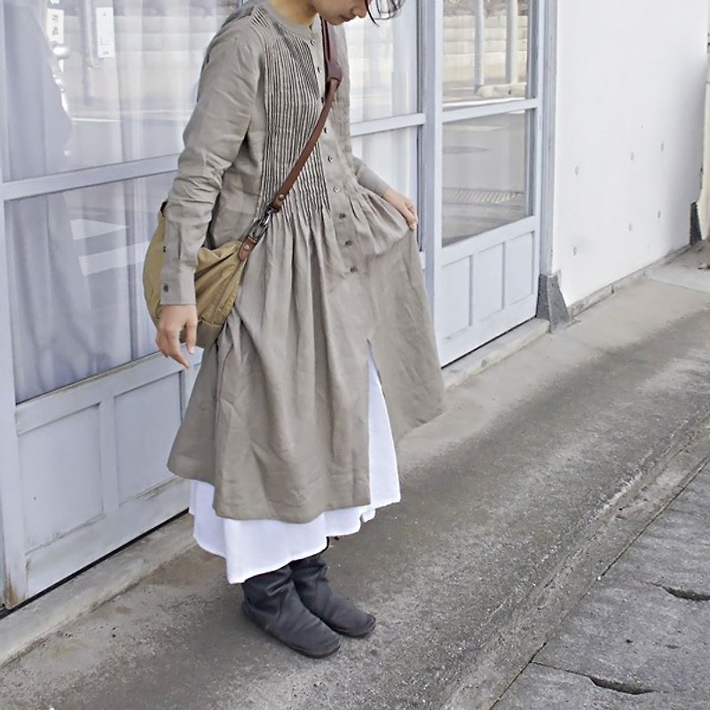 36size ★ Discharge ★ 【armoire *】 Thin linen 100% Pin Tuck Long Sleeve Shirt One Piece * Linen 100% Pin Tuck Long Sleeve Shirt Dress - One Piece Dresses - Cotton & Hemp 