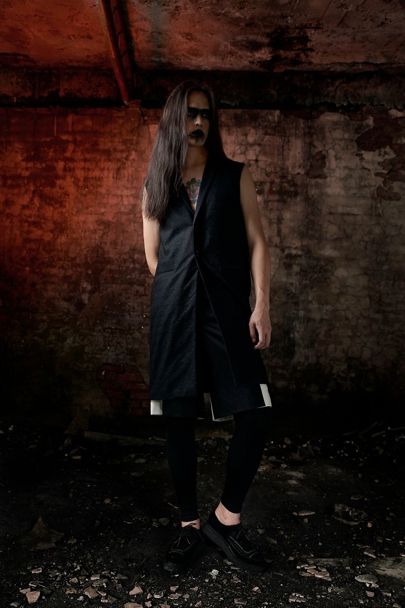 Charred black texture suit vest (181J01) - Overalls & Jumpsuits - Wool Black