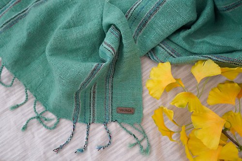 洋嘎-天然染織居家生活 淥水 // 手捻手織。純棉多功能披巾/冷氣毯