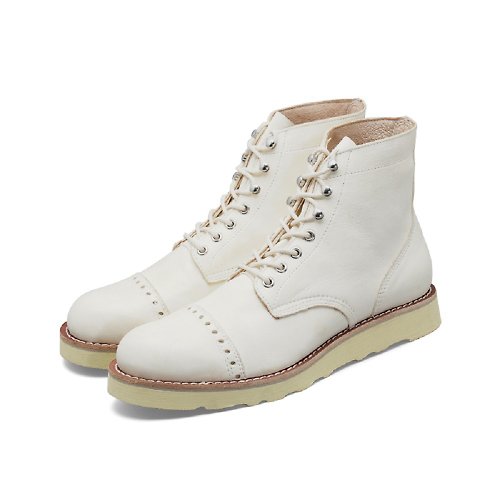 BLESS SHOE 手工製作 白色植鞣皮革 高幫傘兵靴 馬丁靴 休閒鞋