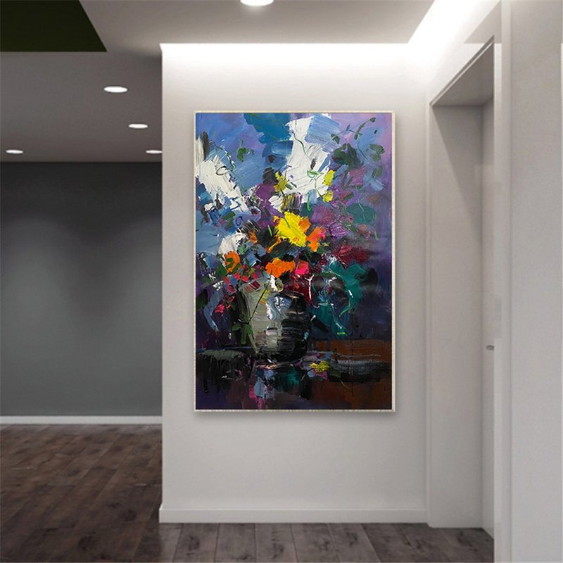 花瓶 花 手描き 油絵/抽象画/オリジナル商品/装飾画/吊るし絵/リビング/廊下/ソファ背景画 - ポスター・絵 - フラックス 多色