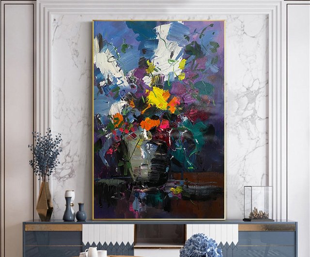 花瓶 花 手描き 油絵/抽象画/オリジナル商品/装飾画/吊るし絵/リビング